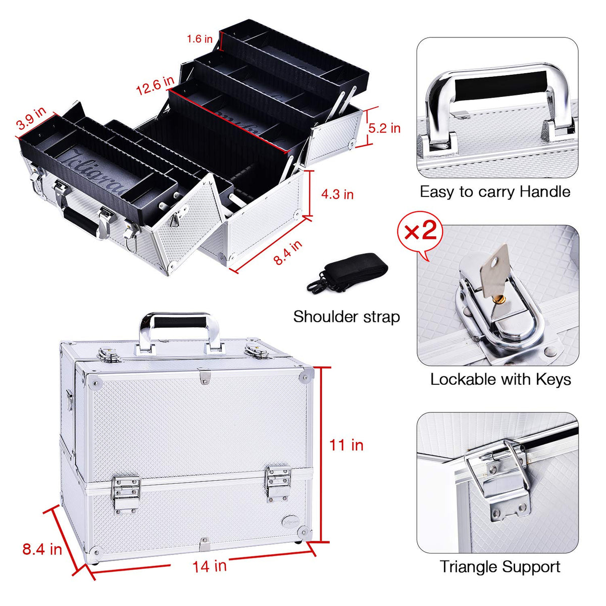 Joligrace Extra Large Makeup Train Case 6 Tray Make Up Artists Organizer Box ...