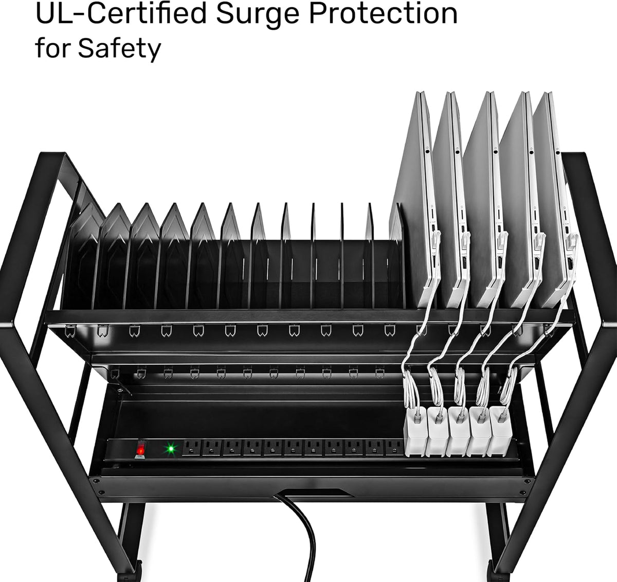 Line Leader 16-Device Charging Cart for Laptops and Chromebooks®, Black
