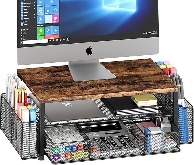 OPNICE Wood Desk Organizers and Accessories, 2-Tier Computer Monitor Stand Riser by OPNICE