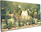 Cute Desk Mat Green Plant Cat Kawaii Sage Mouse Pad Gaming XXL Large Mousepad by LuckyCow