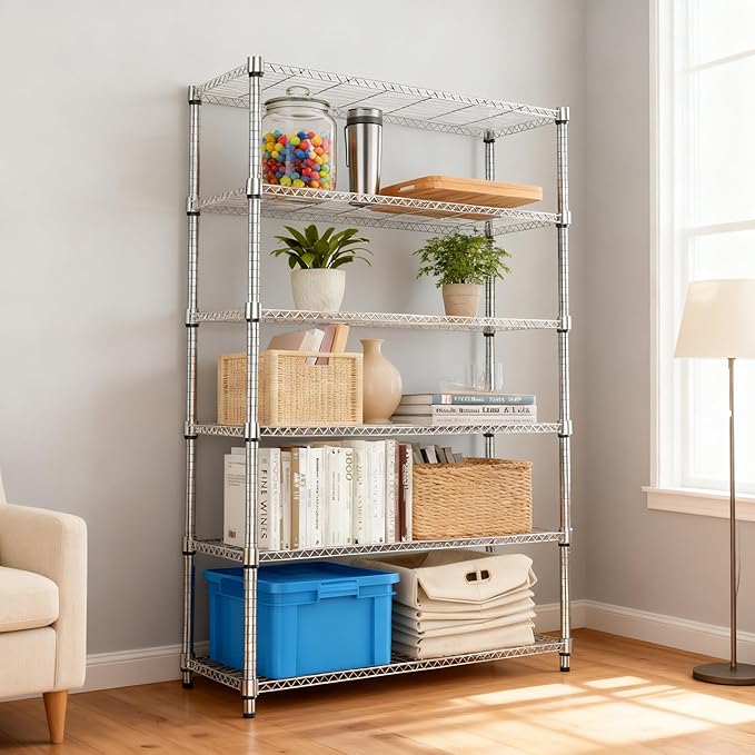 M MZG 6 Tiers Shelf 2100 lbs Steel Storage Shelving Utility Shelving Unit Steel - Image 2