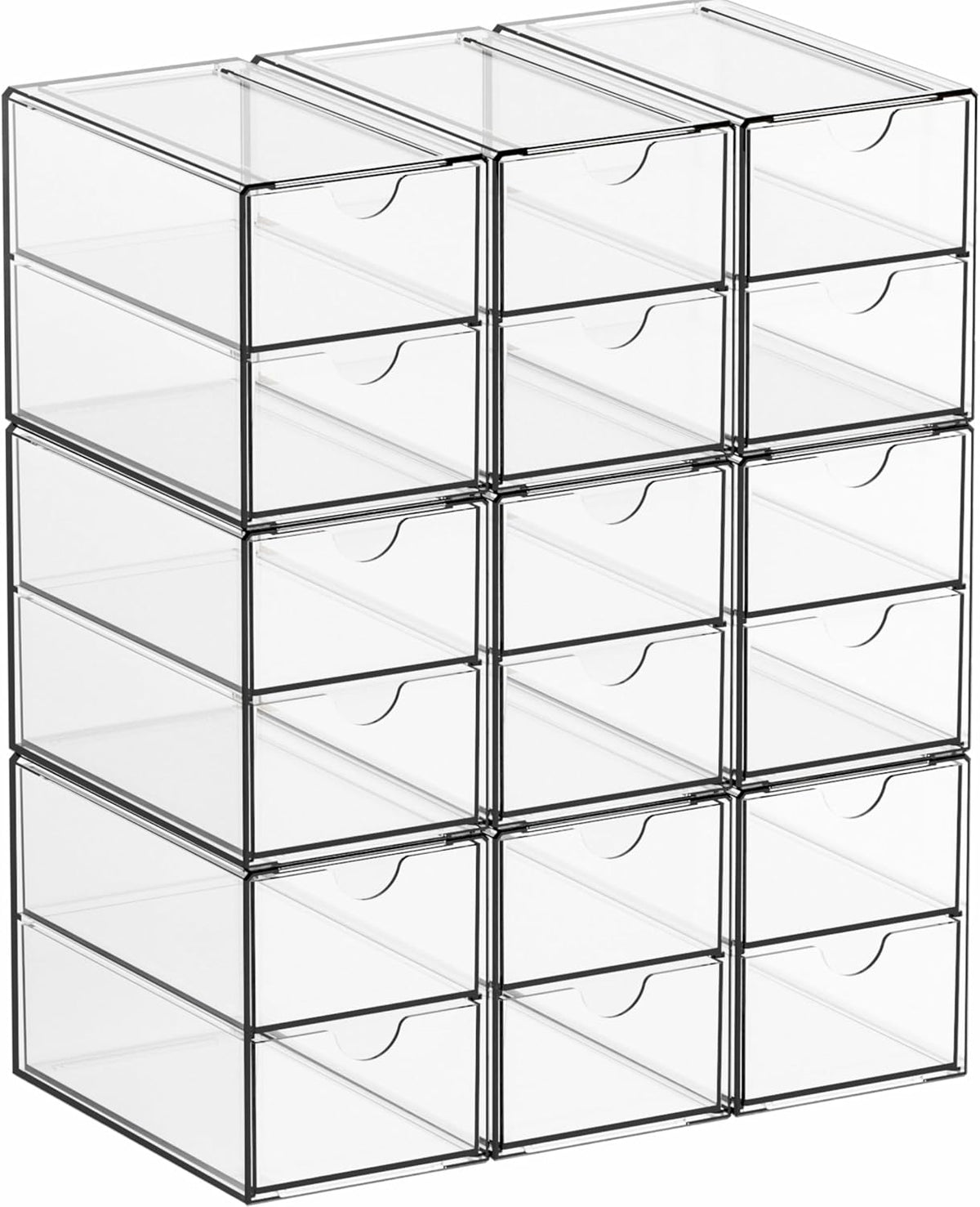 Yieach 9 Pack Small Acrylic Drawers With 18 Drawers,Clear Drawer Organizers S...