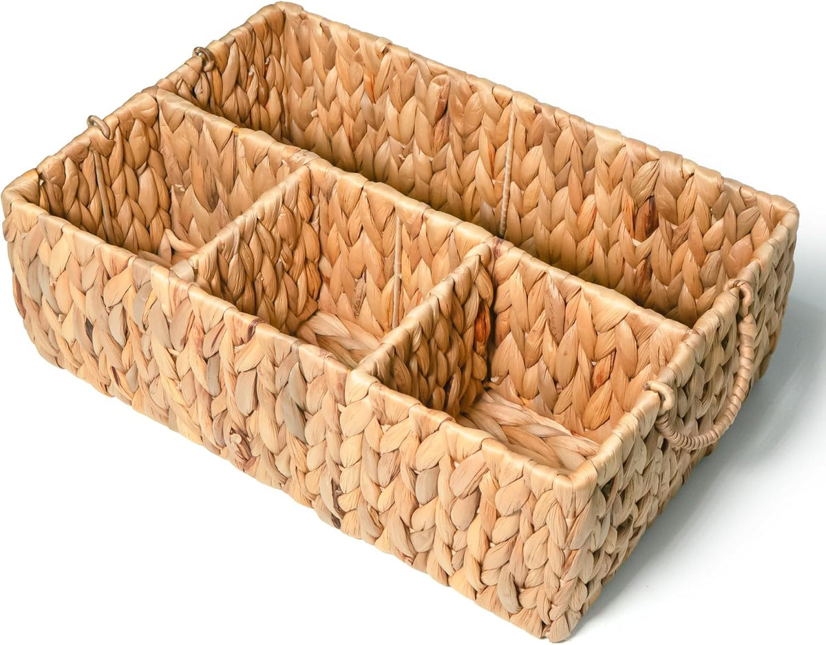 KOKODO Divided Storage Basket Woven Natural Basket Hyacinth for Organizing Ba...
