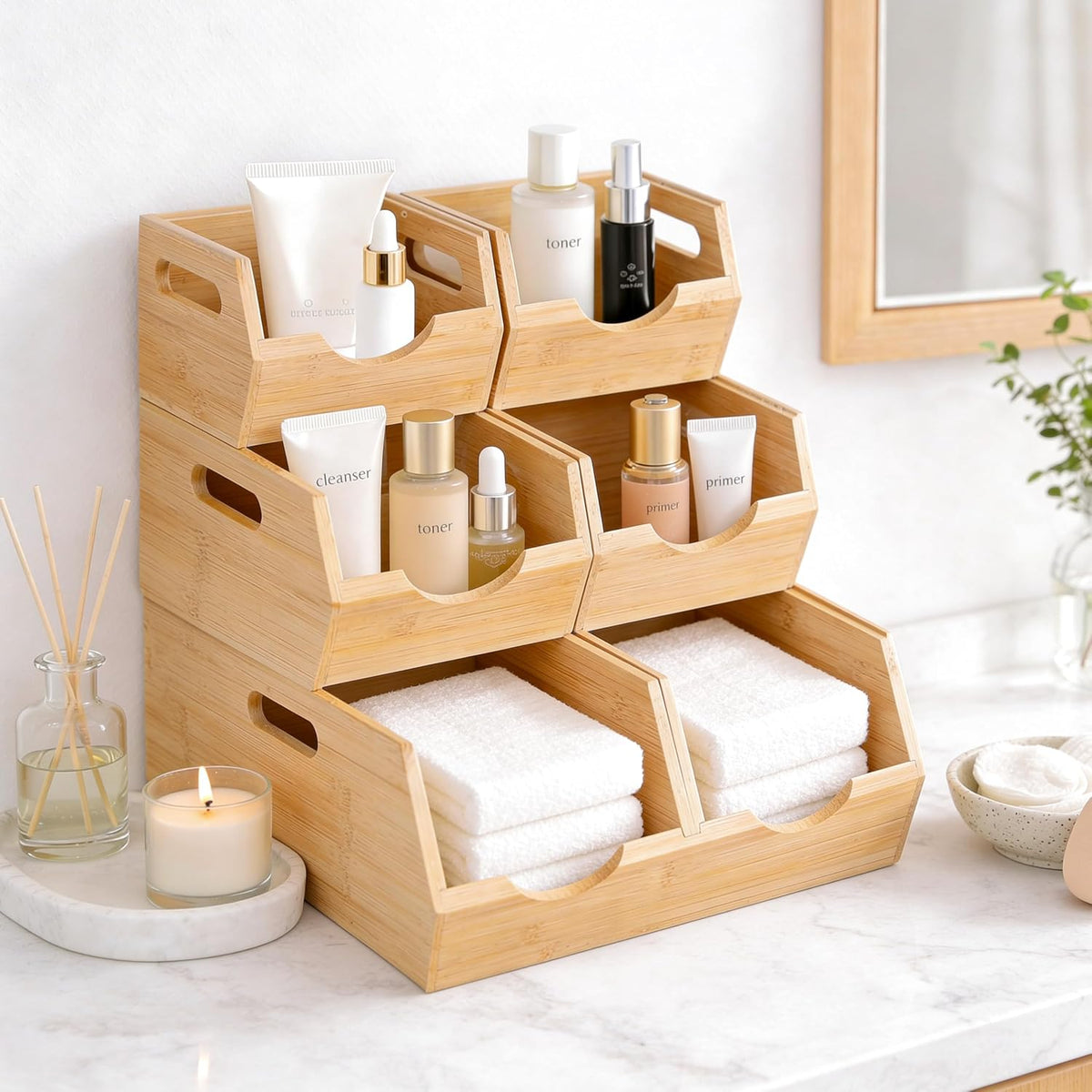 HOMESTEAD 3-Tier Bamboo Pantry Storage Bins – Stackable Potato & Onion St...
