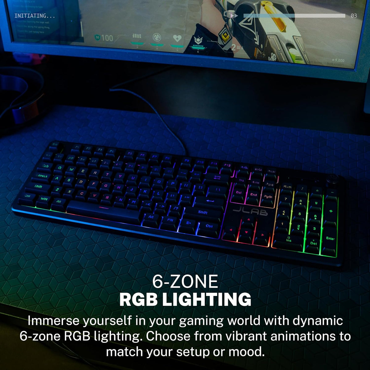 JLab Nightfall Gaming Keyboard, Wired, RGB, 104 Keys, Black
