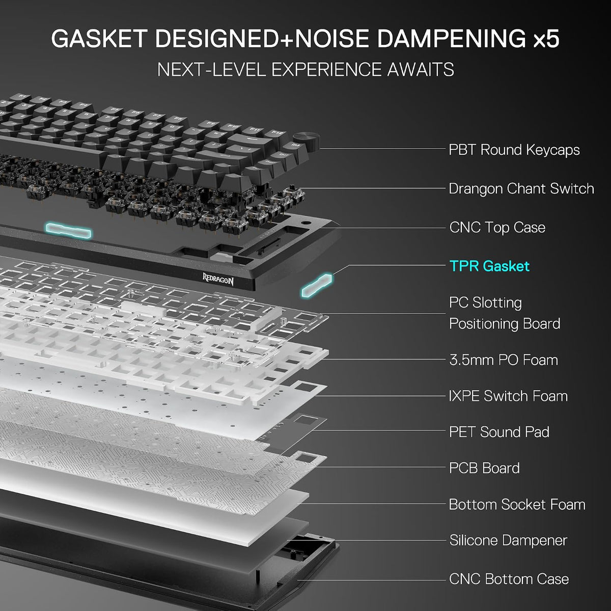 Redragon K687 Wired CNC Gasket Gaming Keyboard, 81 Keys Mechanical Keyboard w...