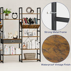 NUMENN Triple Wide 5 Tier Bookshelf, Adjustable Rustic Industrial Style Book - Image 7