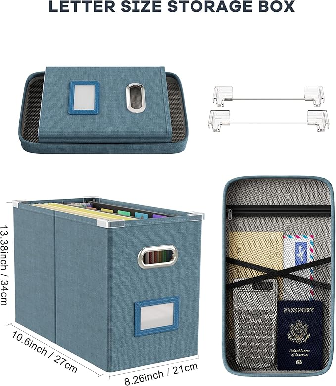 Oterri File Organizer Box with Lid, Hanging Filing File Box with Mesh Pocket - Image 2
