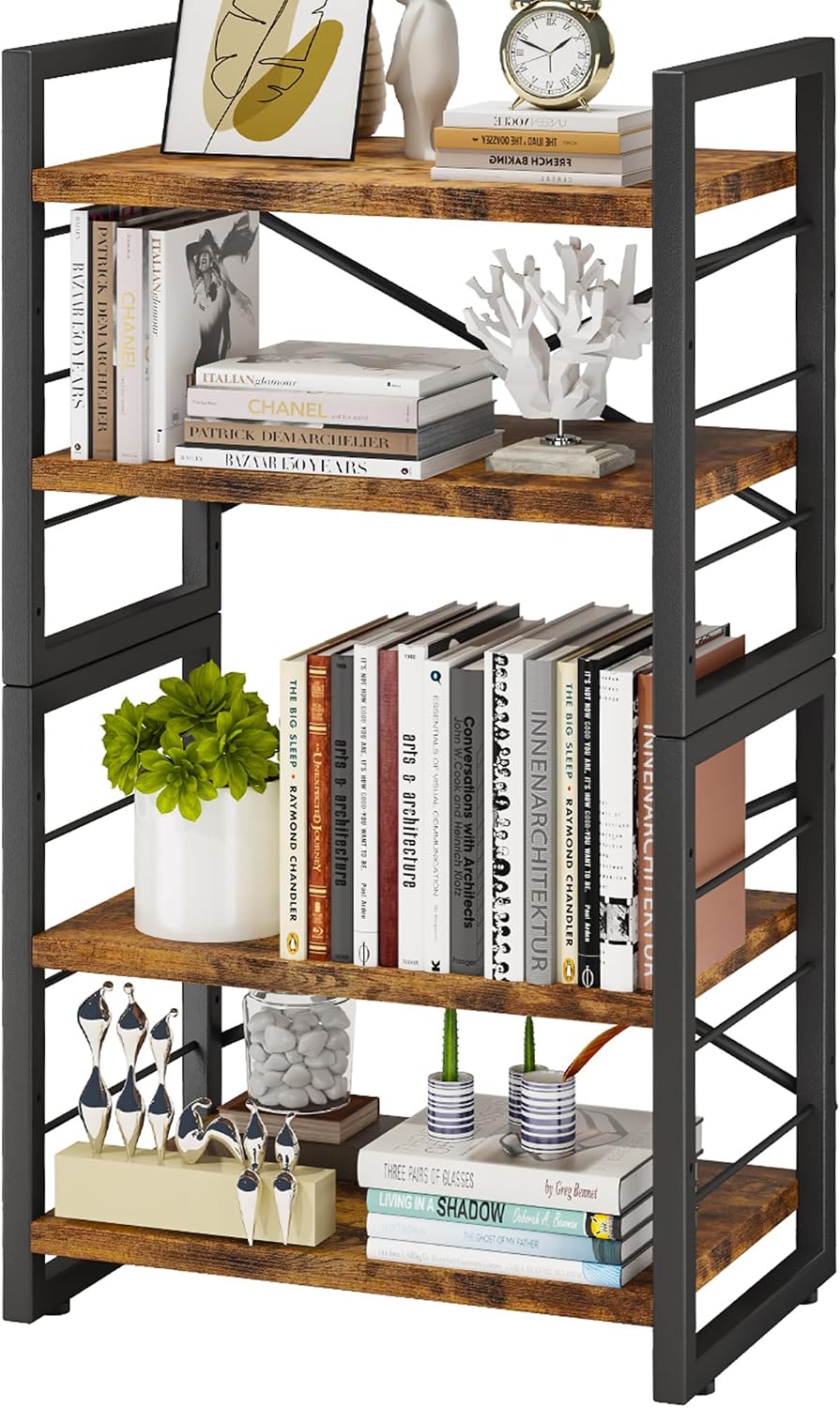 Homeiju Bookshelf, Dorm Desk Hutch, Desk Shelf Organizer, 4 Tier Stackable Bo...