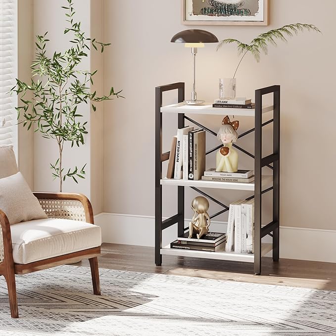 Homeiju Bookshelf, 3 Tier Industrial Bookcase, Metal Small Bookcase, Rustic - Image 7