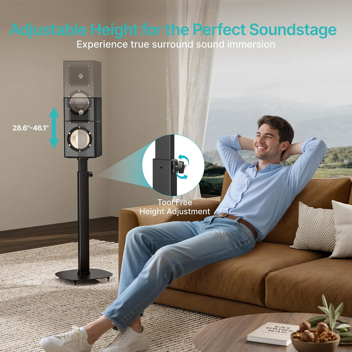 Height-Adjustable Speaker Stand Pair from 28.6" to 46.1",22lbs Capa...