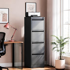 file cabinet 4 drawer with lock, vertical filing shown in use