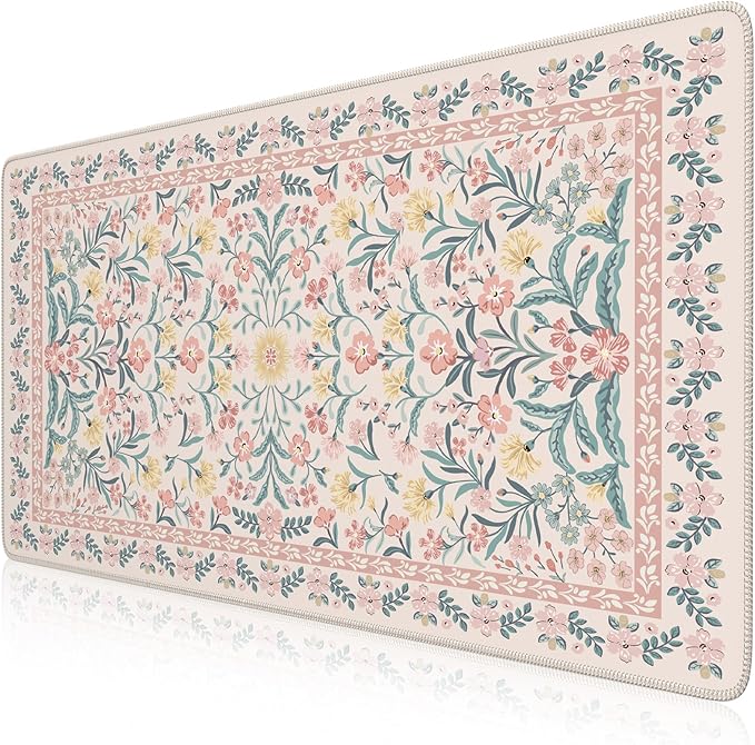 iCasso Pink Floral Desk Mat, Desk Pad, XXL Large Mouse Pad, Anti-Slip Big by iCasso