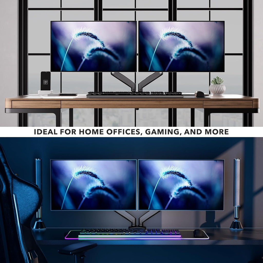 mount-it! dual monitor desk mount, 13-32", 17.6 lbs on a desk or shelf