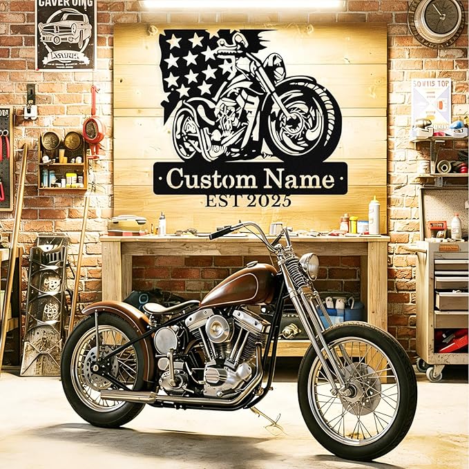 Custom US Flag Motorcycle Metal Signs Personalized Biker Name Sign Custom - Image 2