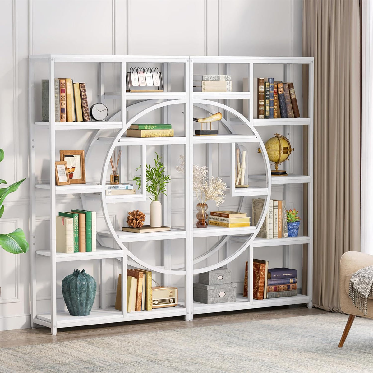 Tribesigns Bookshelf Industrial Etagere Bookcase (White, 2 Pack)