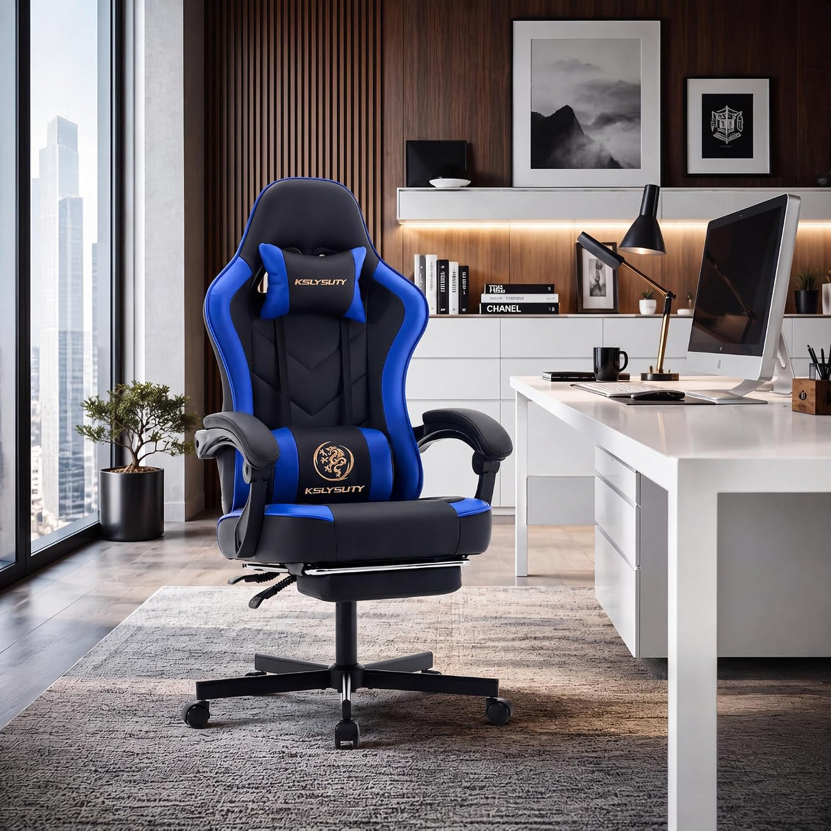 Desk Computer Gaming Chair - High Back Ergonomic Office Chair with Footrest a...