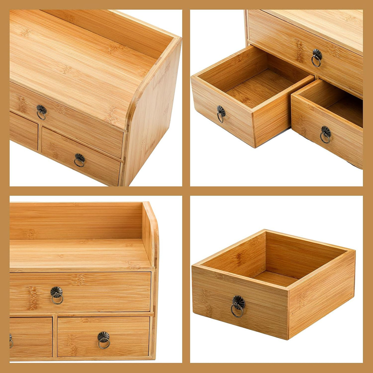 nicunom bamboo desk organizer, 3-tier bamboo tabletop storage, side view