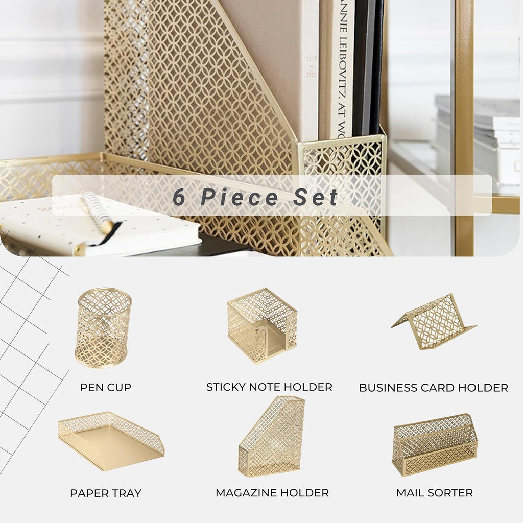 blu monaco | gold desk organizer set with shown in use