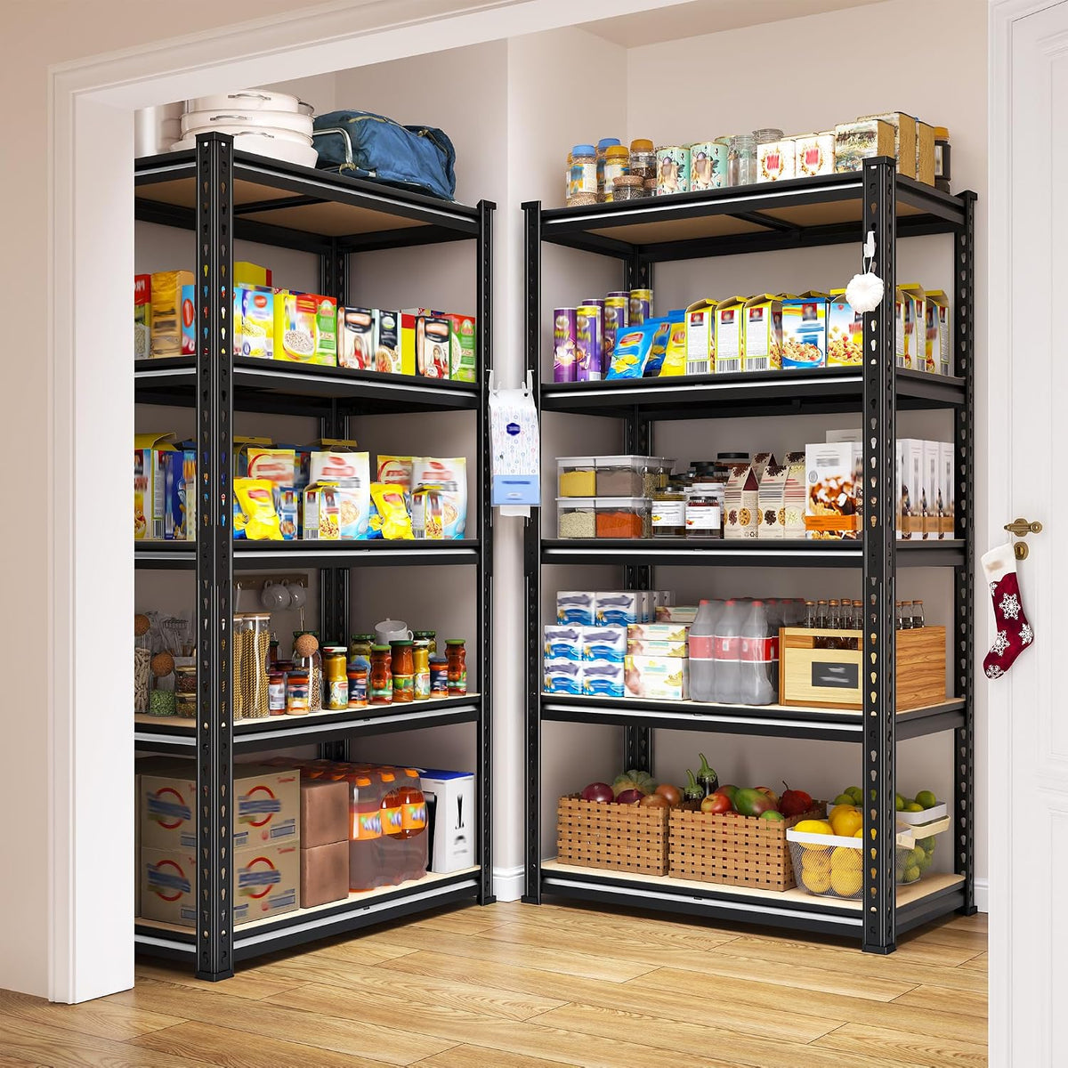 reibii 2 pack garage shelving,5 tier heavy duty, front angle view