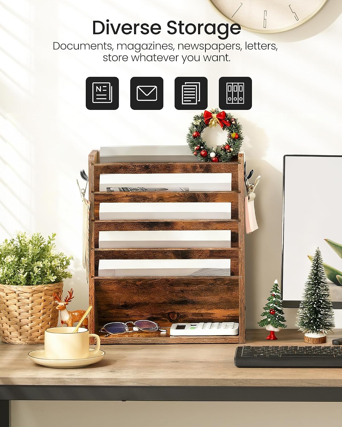 CHOEZON Wall File Organizer, 6-Tier Vertical Mount Hanging Holder with 2 Side...
