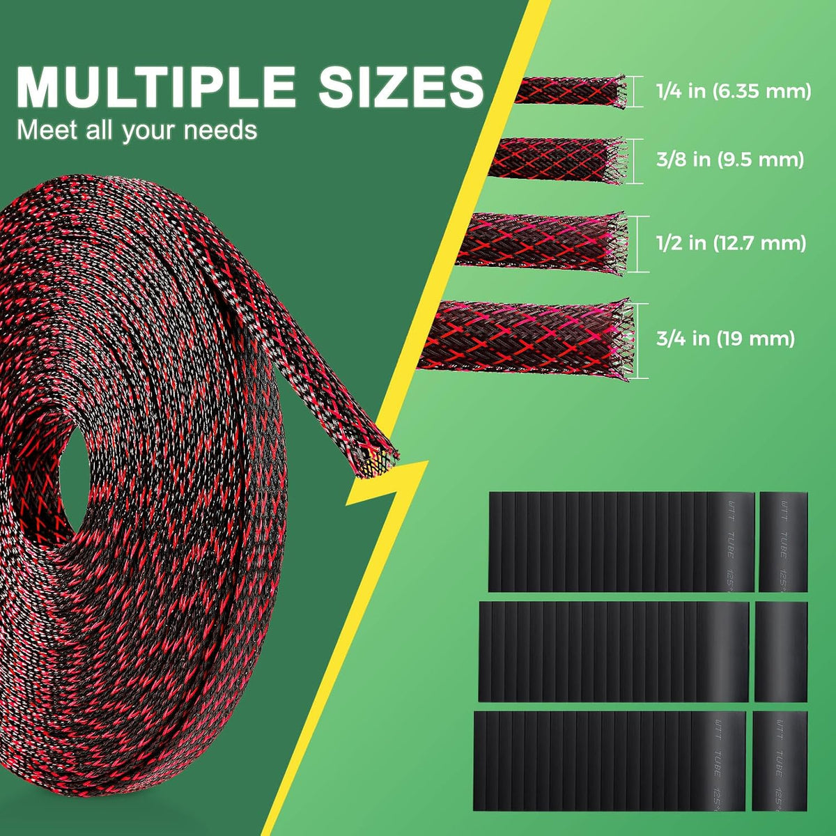 132 ft Expandable Braided Cable Sleeve Wire Loom PET Wire Sleeving，Wrap Manag...