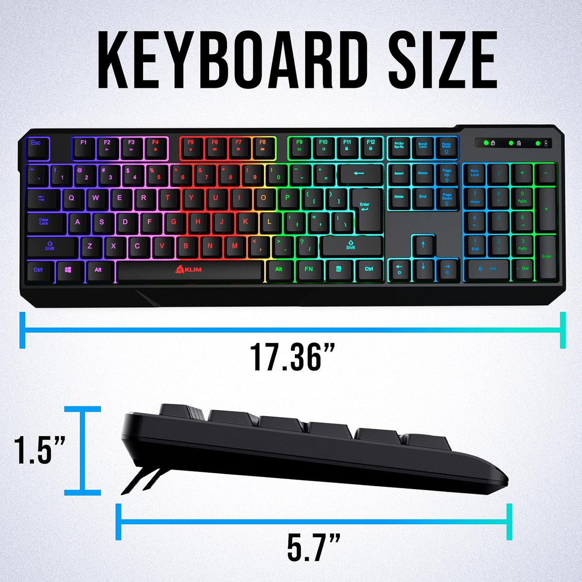 KLIM Chroma Quiet Keyboard, Wired Gaming, US QWERTY, Chromatic RGB Lighting