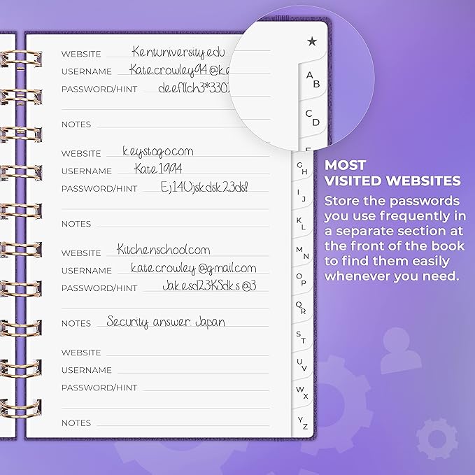 Clever Fox Password Book Spiral – Mini Internet Address & Password Organizer - Image 4