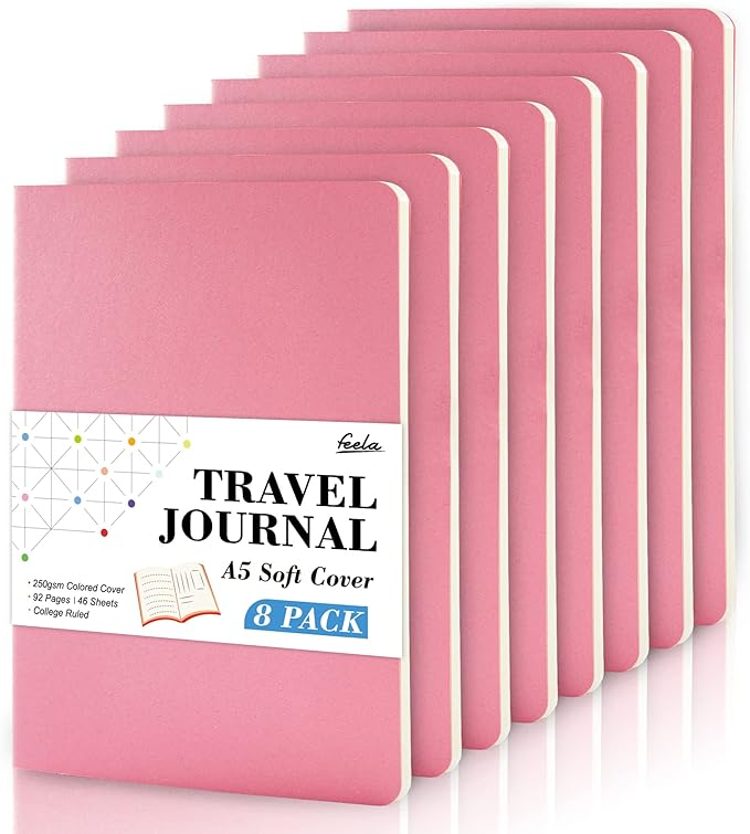 8 Pack Soft Cover Journal Bulk, Feela Notebooks College Ruled by feela