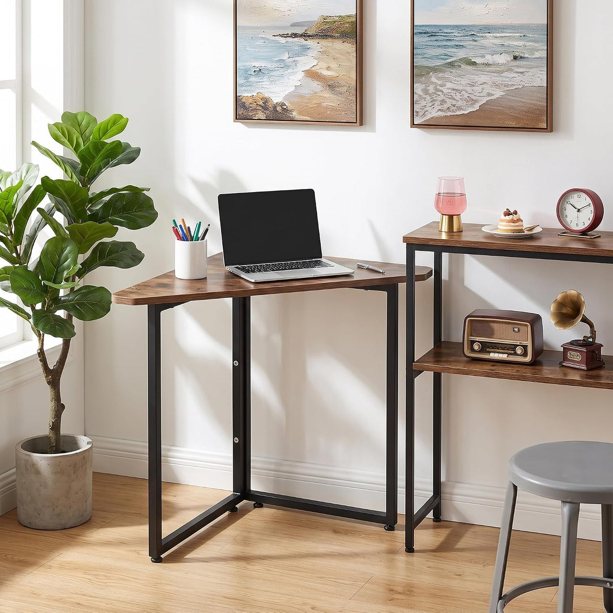 VECELO Corner Desk,Office Tables for Living Room for Small Space Triangle Com...