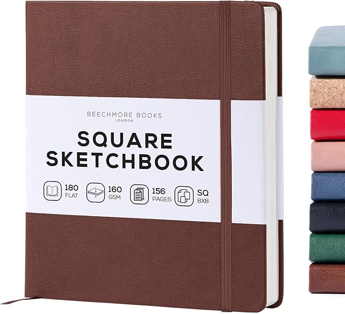 Beechmore Books Square Sketchbook – 8x8 Premium Vegan Leather Bound Large by BeechmoreBooks