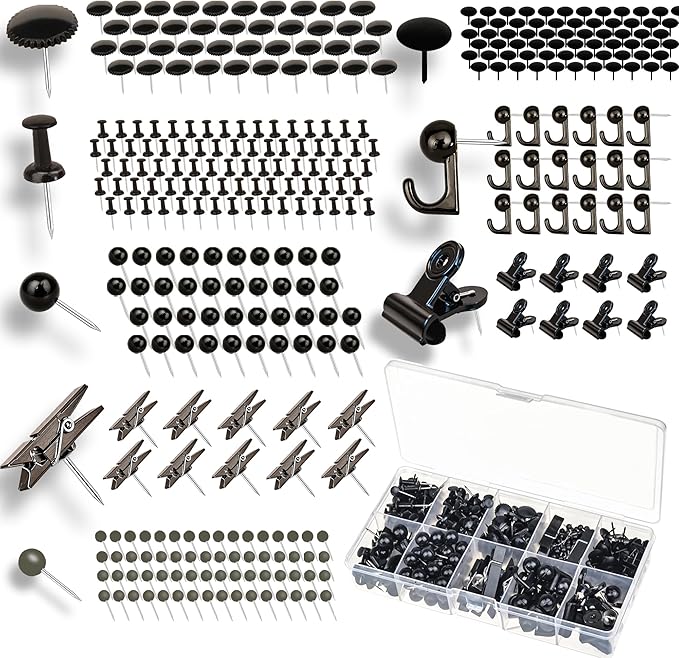 418 Pcs Push Pins Set, 8 Types Black Thumb Tacks by Modpion