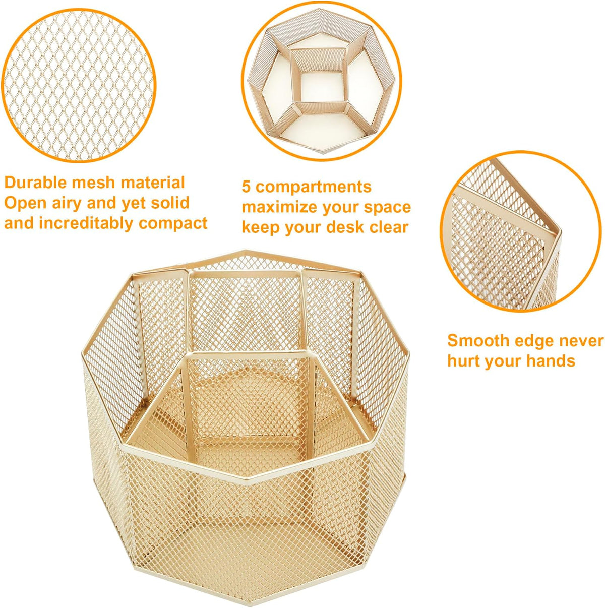 Annova Mesh Desk Organizer Rotate with 5 Compartments Spinning Tidy Candy/Pen...