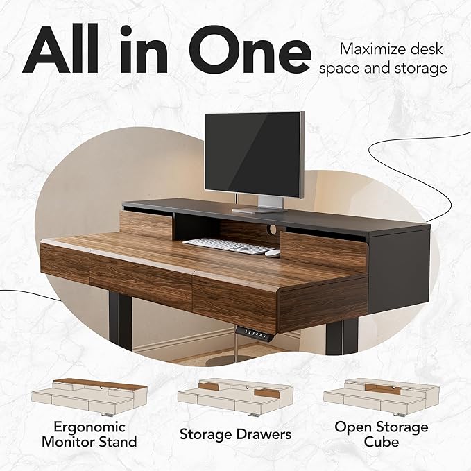 HUANUO Standing Desk with Drawers, 48 Inches Electric Height Adjustable Desk - Image 8