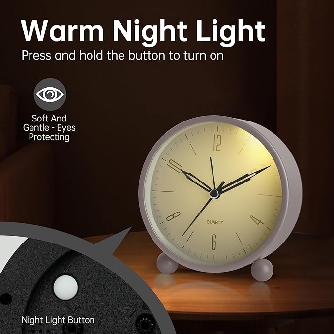 Analog Alarm Clock, 4 inch Super Silent Non Ticking Small Clock - Image 4
