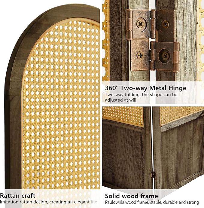 Asnefeli 4 Panel Room Divider Wall, Folding Privacy Screen, Foldable Wood - Image 5