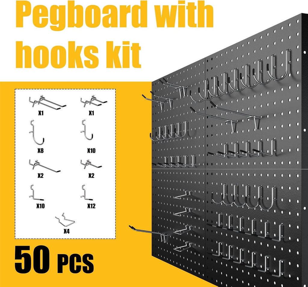 spampur peg board, 4 pack metal black pegboard showing dimensions