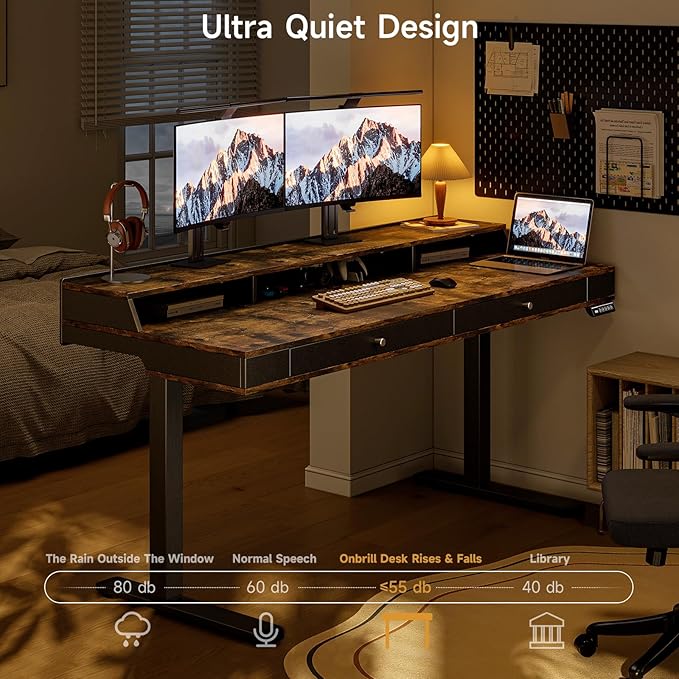 Standing Desk with Drawers, 47x23.6" Whole Piece Electric Stand Up Desk with - Image 5
