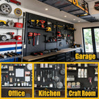 spampur peg board, 4 pack metal black pegboard, front angle view