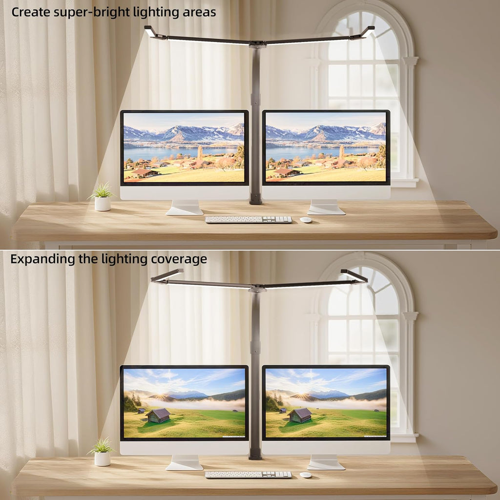 led desk lamp with clamp, eye-carying desk light showing dimensions
