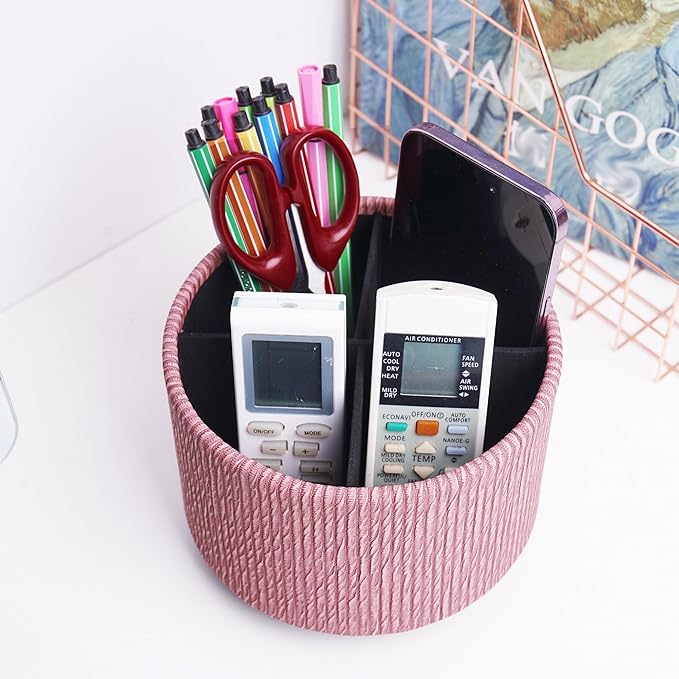 Hennaja Round Leather Art Supply Organizer, Remote Control Holder, 360 Degree - Image 6