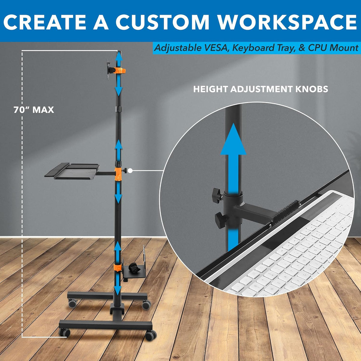 Mount-It! Rolling Computer Cart on Wheels, Mobile Desk Workstation with Monit...