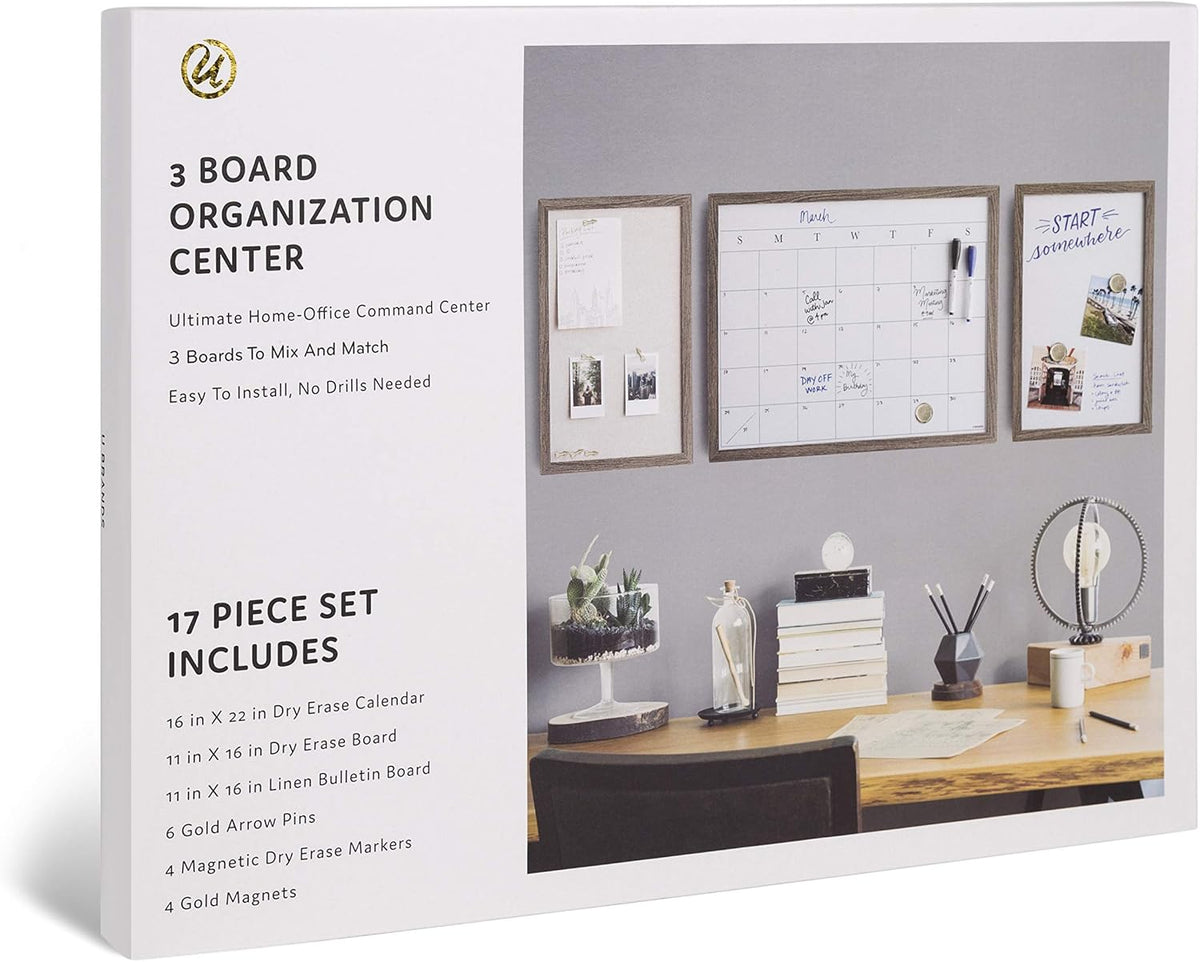 U Brands Family Command Center, Cork Board and Calendar Whiteboard Combo