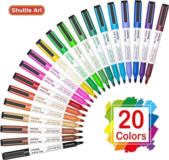 Shuttle Art Magnetic Whiteboard Markers, 20 Pieces Fine Tip and Eraser - Image 2