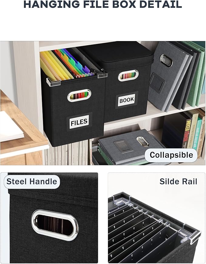 Oterri File Organizer Box with Lid, Hanging Filing File Box with Mesh Pocket - Image 5