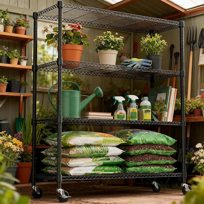 M MZG 4 Tiers Shelf 1400 lbs Steel Storage Shelving Utility Shelving Unit Steel - Image 7