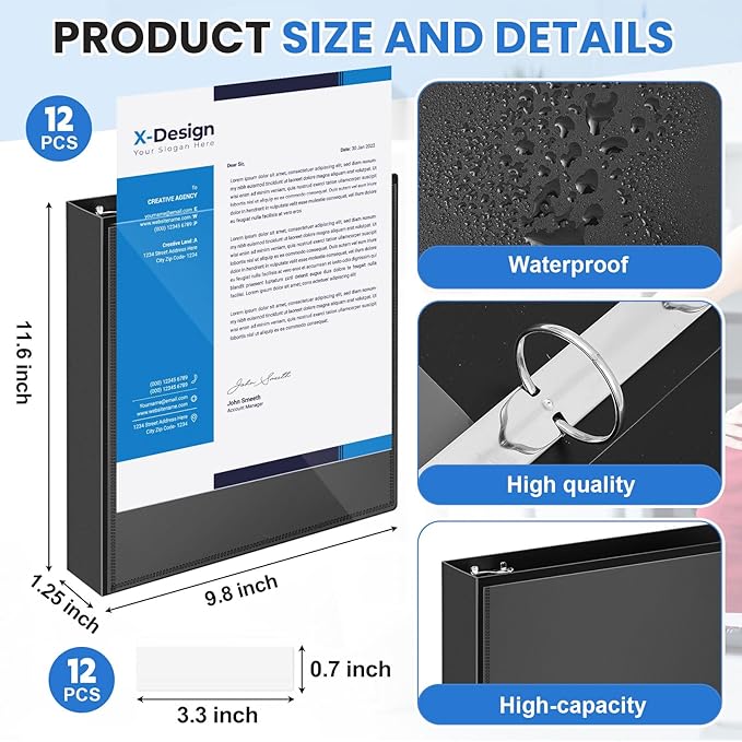 Henoyso 12 Pcs 3 Ring 1 Inch Binders Fits 8.5 x 11 Inch Letter Size Paper - Image 2