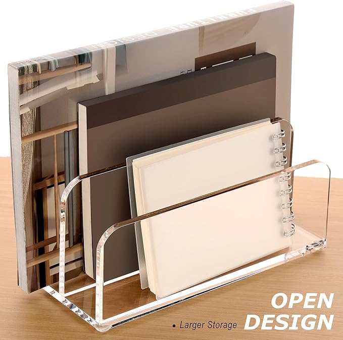 SANRUI Acrylic Mail Sorter Desktop Organizer Holder, 2 Compartments Clear Small - Image 7