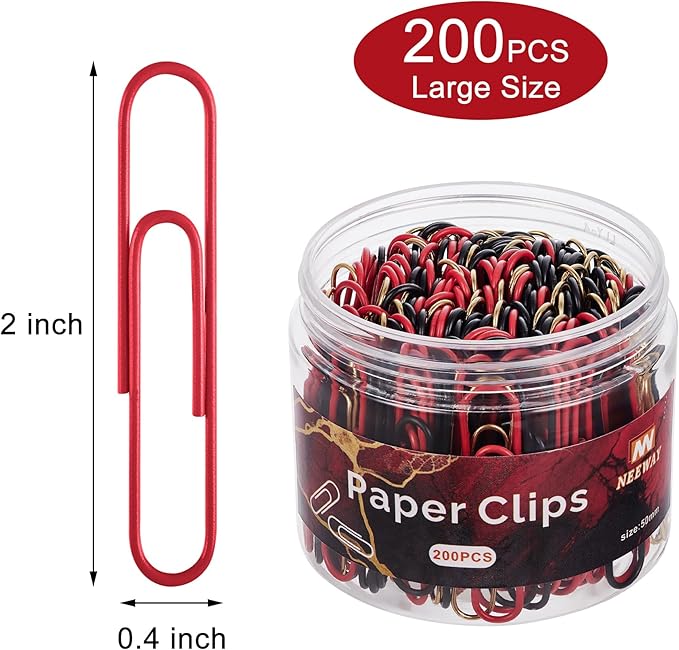 NEEWAY 200pcs Large Paper Clips, 2 Inch Jumbo Paper Clip, Ceative Colored - Image 2