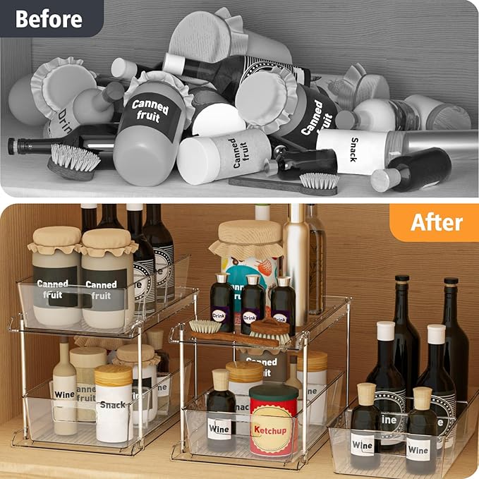 Fabspace Pull-Out Home Organizers, 2 Tier Clear Bathroom Organizer - Image 6